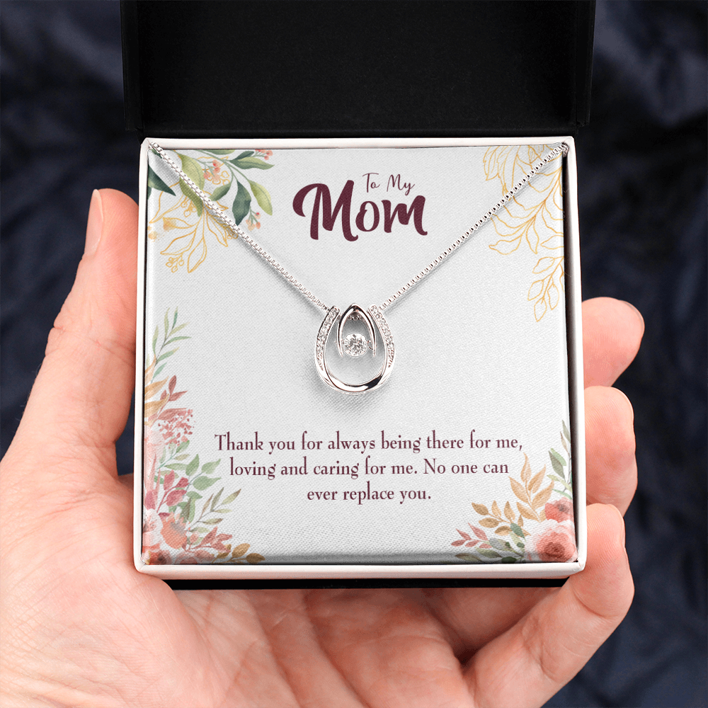 Irreplaceable Mom Lucky Horseshoe Necklace Message Card 14k w CZ Crystals-Express Your Love Gifts