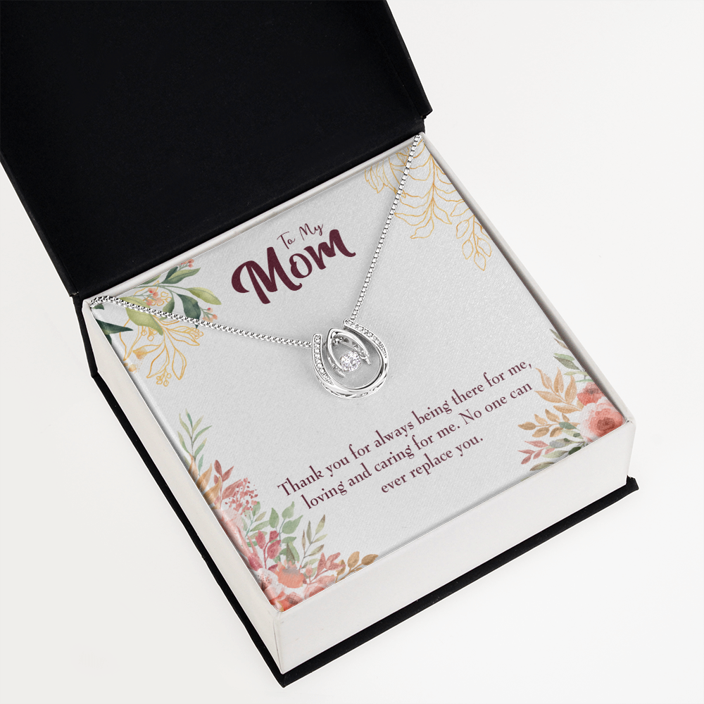 Irreplaceable Mom Lucky Horseshoe Necklace Message Card 14k w CZ Crystals-Express Your Love Gifts