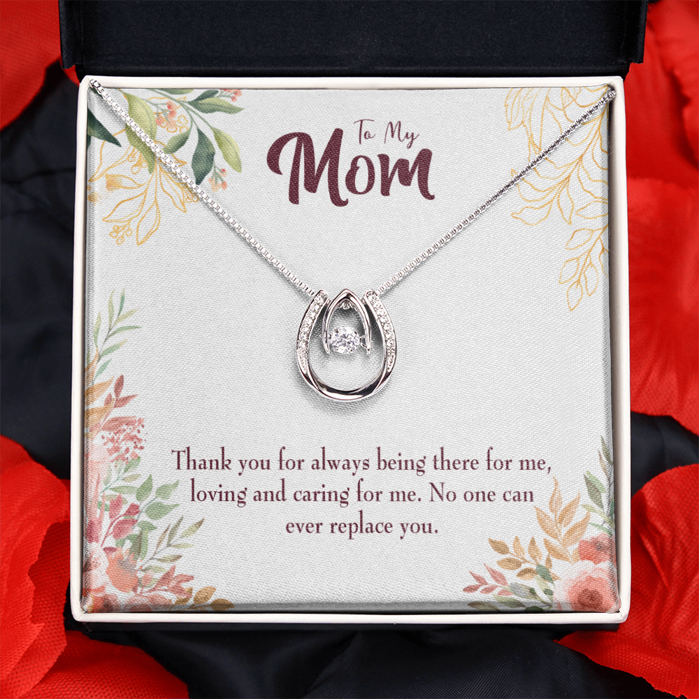 Irreplaceable Mom Lucky Horseshoe Necklace Message Card 14k w CZ Crystals-Express Your Love Gifts