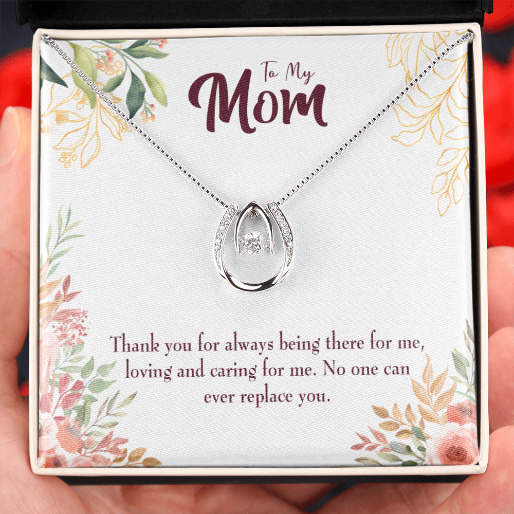 Irreplaceable Mom Lucky Horseshoe Necklace Message Card 14k w CZ Crystals-Express Your Love Gifts