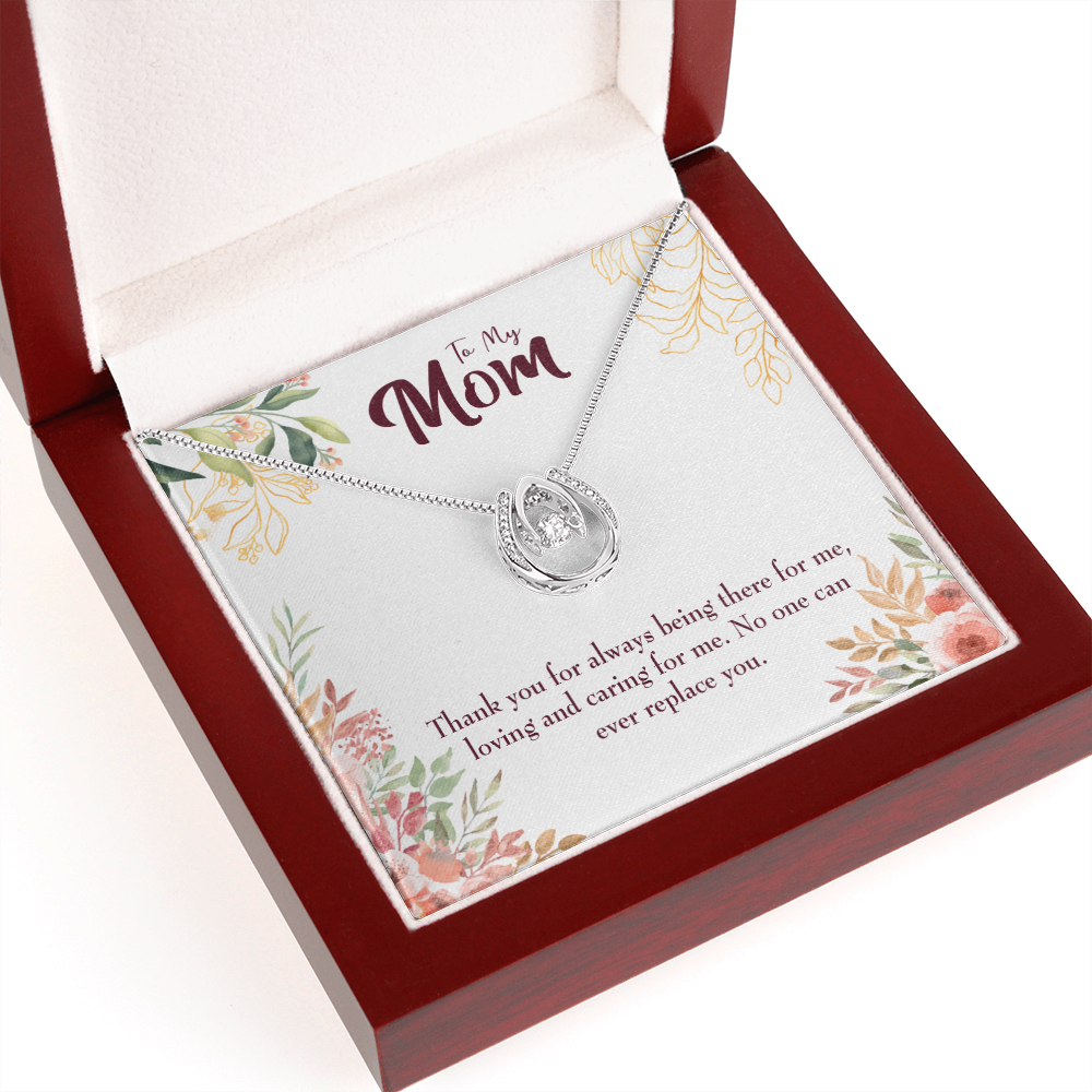 Irreplaceable Mom Lucky Horseshoe Necklace Message Card 14k w CZ Crystals-Express Your Love Gifts