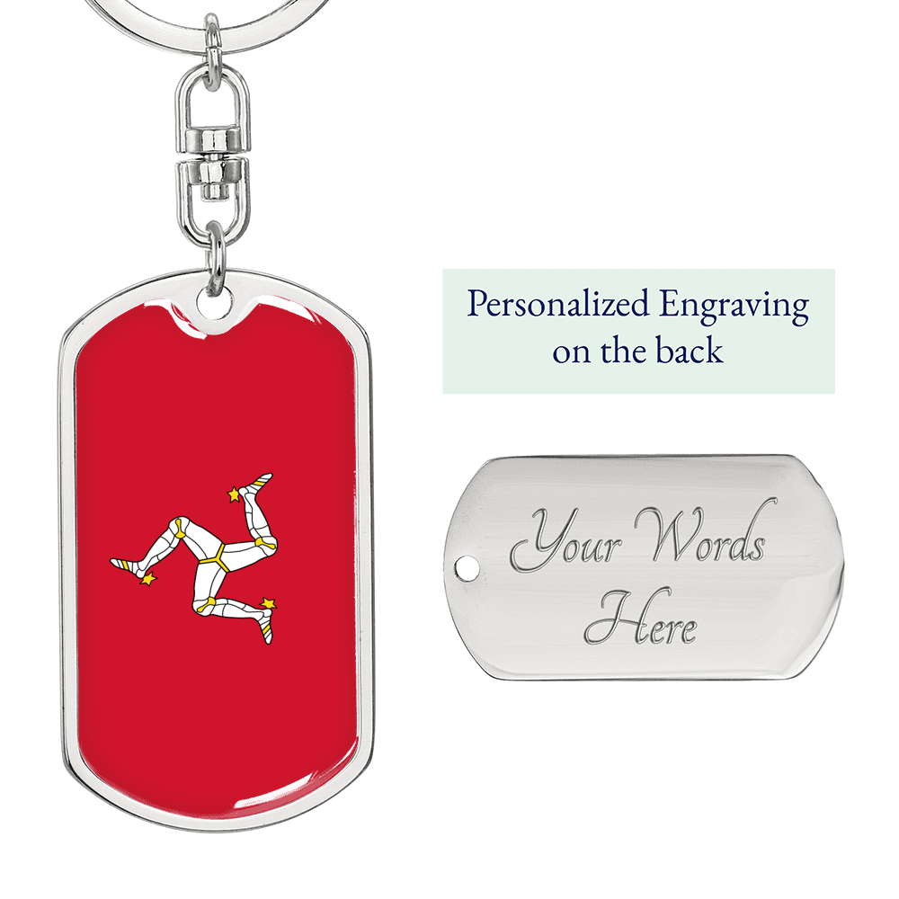 Isle Of Man Flag Swivel Keychain Dog Tag Stainless Steel or 18k Gold-Express Your Love Gifts