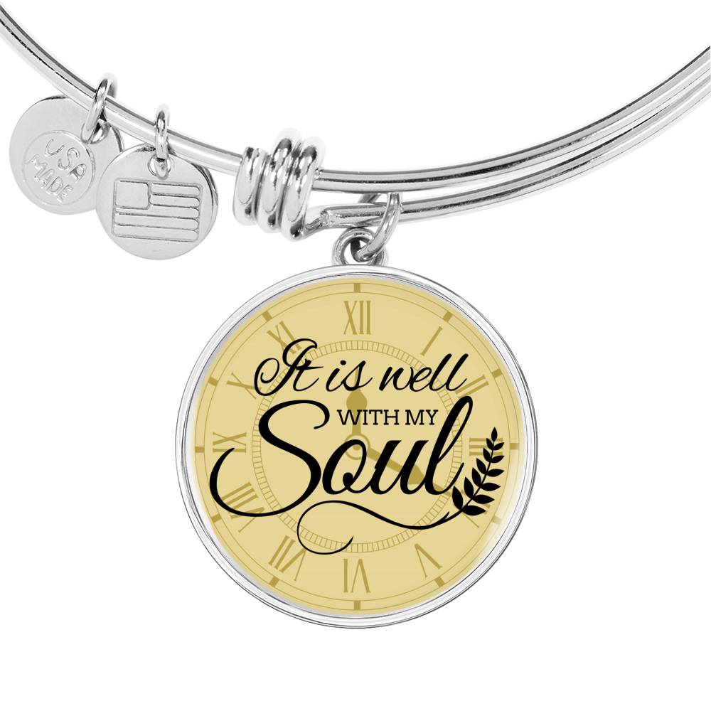 It Is Well With My Soul Circle Pendant Bangle Bracelet Stainless Steel or 18k Gold-Express Your Love Gifts