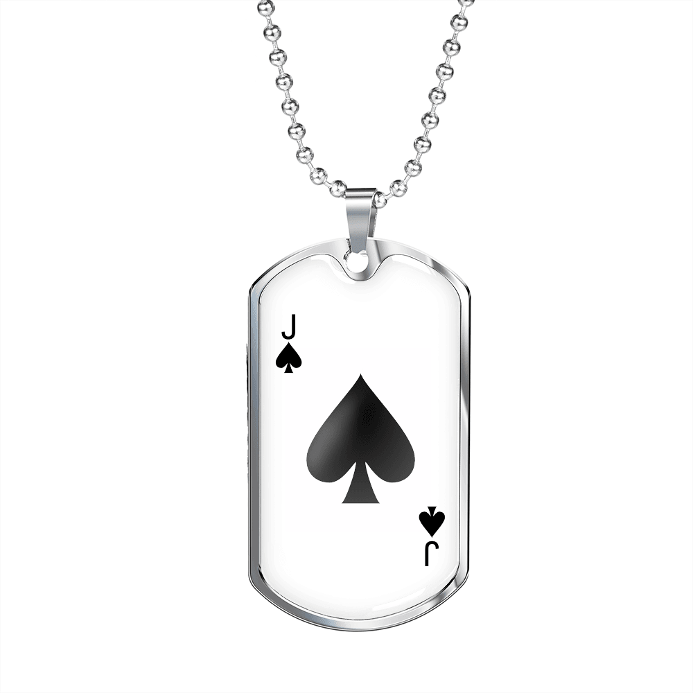 Jack of Spades Gambler Solid Necklace Stainless Steel or 18k Gold Dog Tag 24" Chain-Express Your Love Gifts