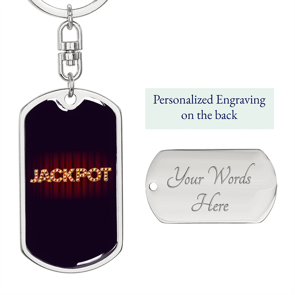 Jackpot Gambler Keychain Stainless Steel or 18k Gold Dog Tag Keyring-Express Your Love Gifts