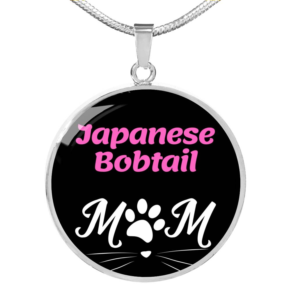 Japanese Bobtail Cat Mom Necklace Circle Pendant Stainless Steel or 18k Gold 18-22"-Express Your Love Gifts