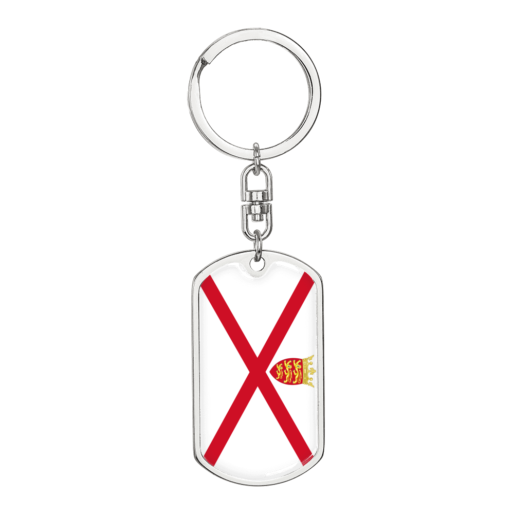 Jersey Flag Swivel Keychain Dog Tag Stainless Steel or 18k Gold-Express Your Love Gifts