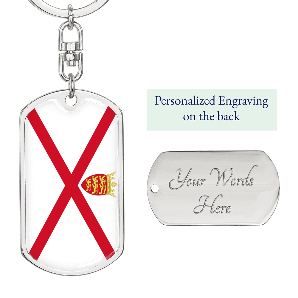 Jersey Flag Swivel Keychain Dog Tag Stainless Steel or 18k Gold-Express Your Love Gifts