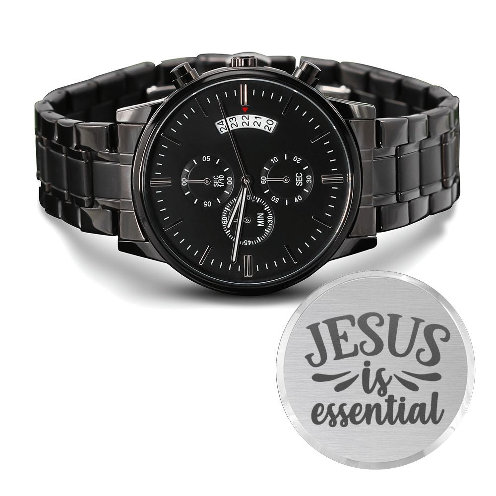 Jesus Is Essential Engraved Bible Verse Men's Watch Multifunction Stainless Steel W Copper Dial-Express Your Love Gifts