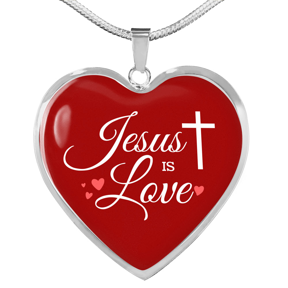 Jesus Is Love Necklace Stainless Steel or 18k Gold Heart Pendant 18-22"-Express Your Love Gifts