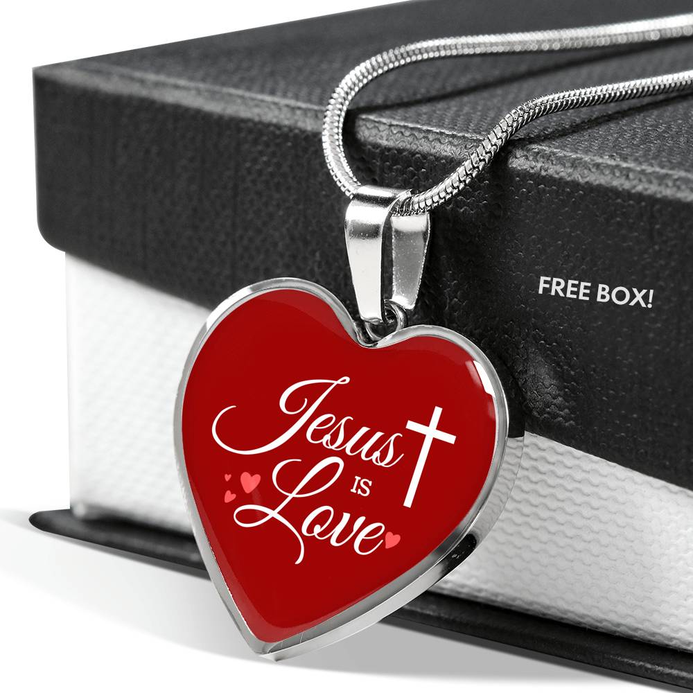 Jesus Is Love Necklace Stainless Steel or 18k Gold Heart Pendant 18-22"-Express Your Love Gifts