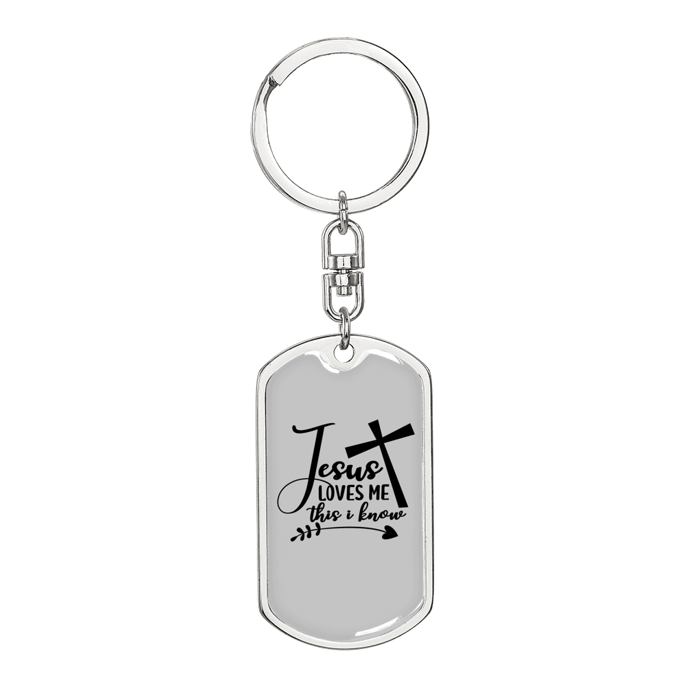 Jesus Loves Me Cross Keychain Stainless Steel or 18k Gold Dog Tag Keyring-Express Your Love Gifts