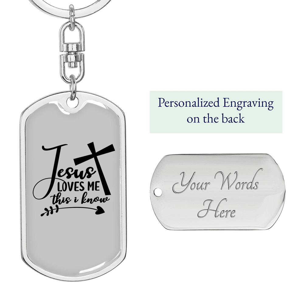 Jesus Loves Me Cross Keychain Stainless Steel or 18k Gold Dog Tag Keyring-Express Your Love Gifts
