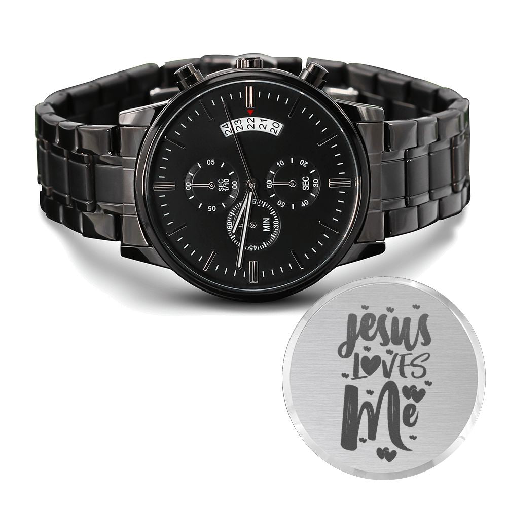 Jesus Loves Me Engraved Bible Verse Men&#39;s Watch Multifunction Stainless Steel W Copper Dial-Express Your Love Gifts