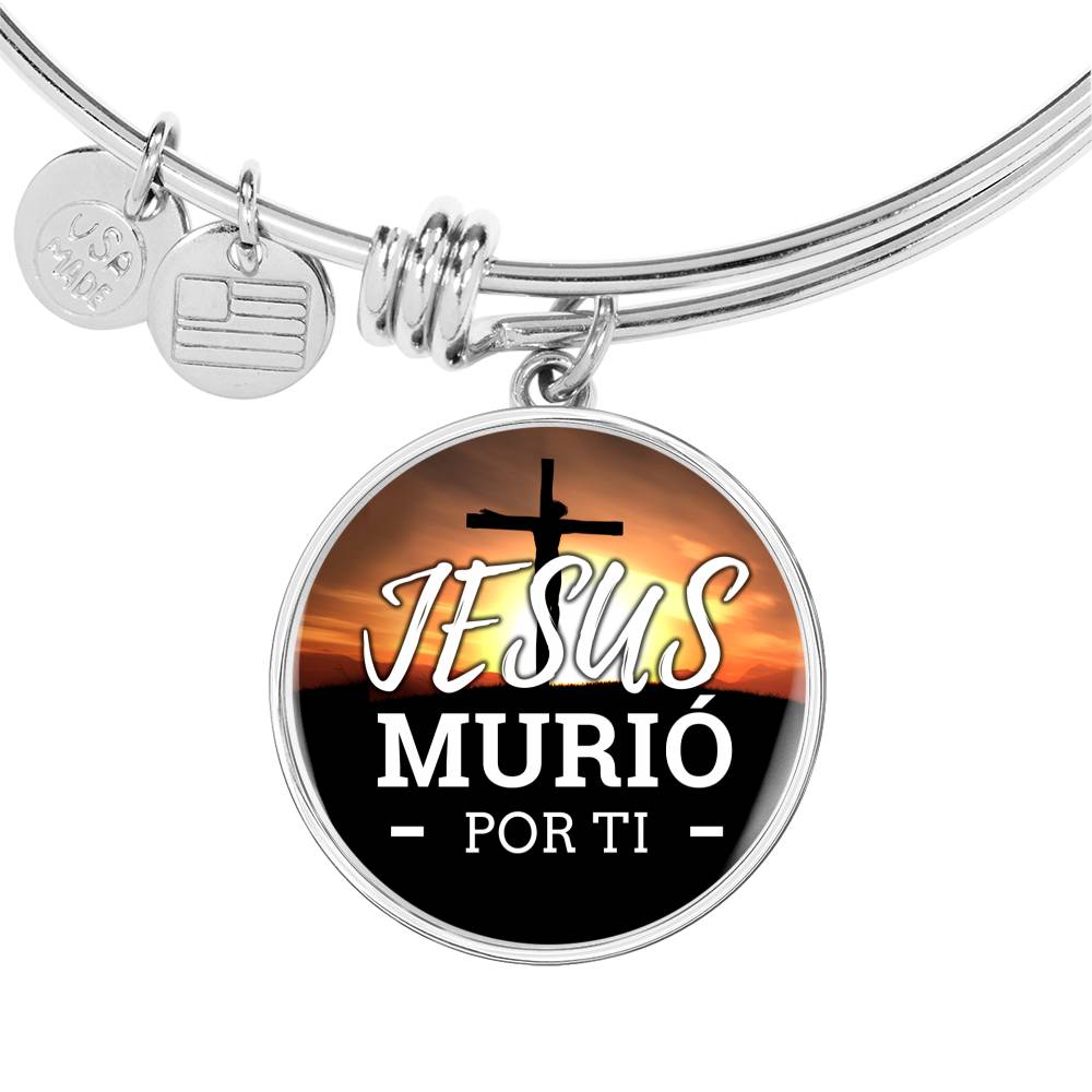 Jesus Murio Por Ti Circle Pendant Bangle Stainless Steel or 18k Gold 18-22"-Express Your Love Gifts