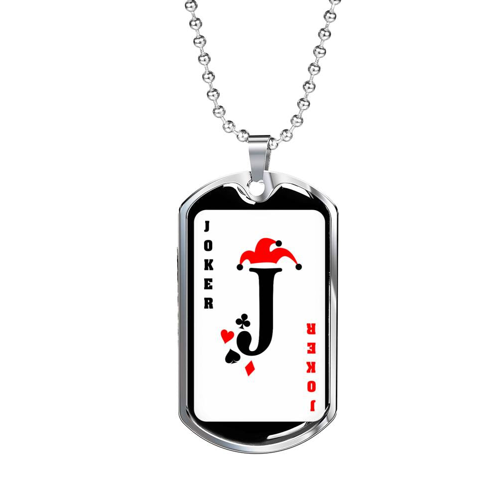 Joker Card Dog Tag Stainless Steel or 18k Gold 24" Chain-Express Your Love Gifts