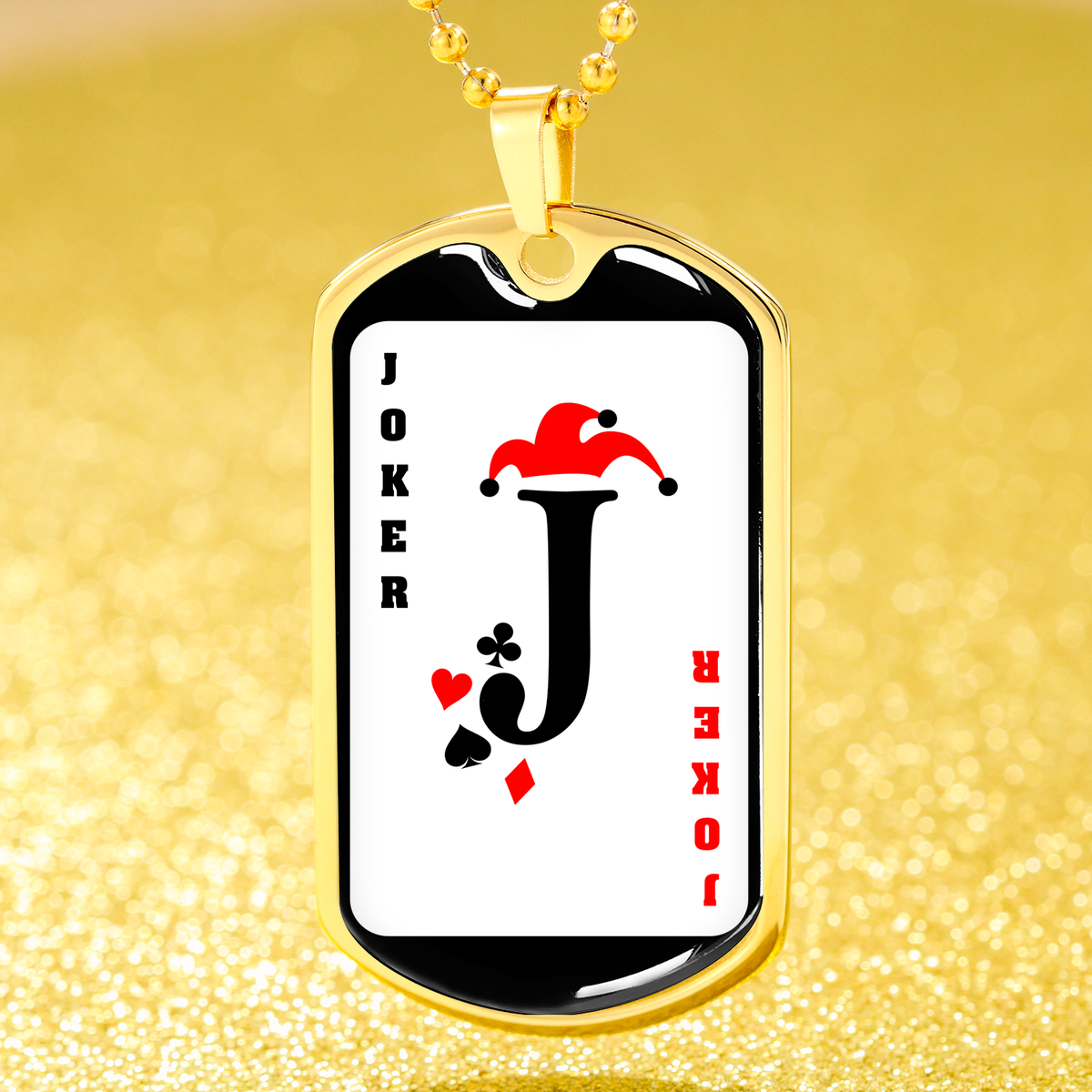 Joker Card Dog Tag Stainless Steel or 18k Gold 24" Chain-Express Your Love Gifts