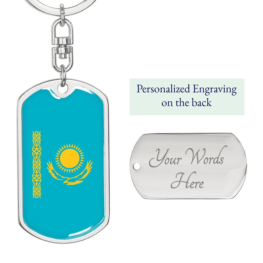 Kazakhstan Flag Keychain Dog Tag Stainless Steel or 18k Gold-Express Your Love Gifts