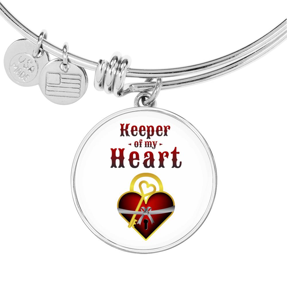 Keeper Of My Heart Circle Pendant Bangle Stainless Steel or 18k Gold 18-22"-Express Your Love Gifts
