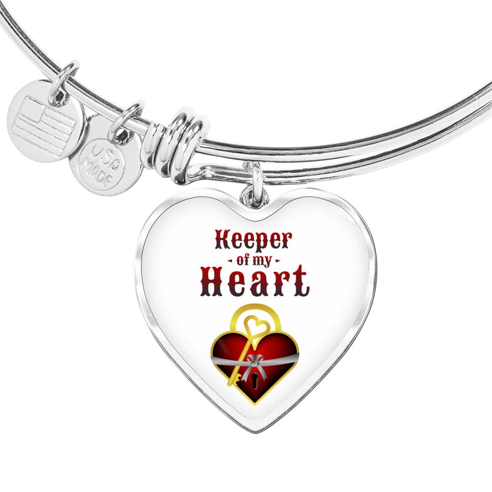 Keeper Of My Heart Heart Bangle Stainless Steel or 18k Gold 18-22"-Express Your Love Gifts