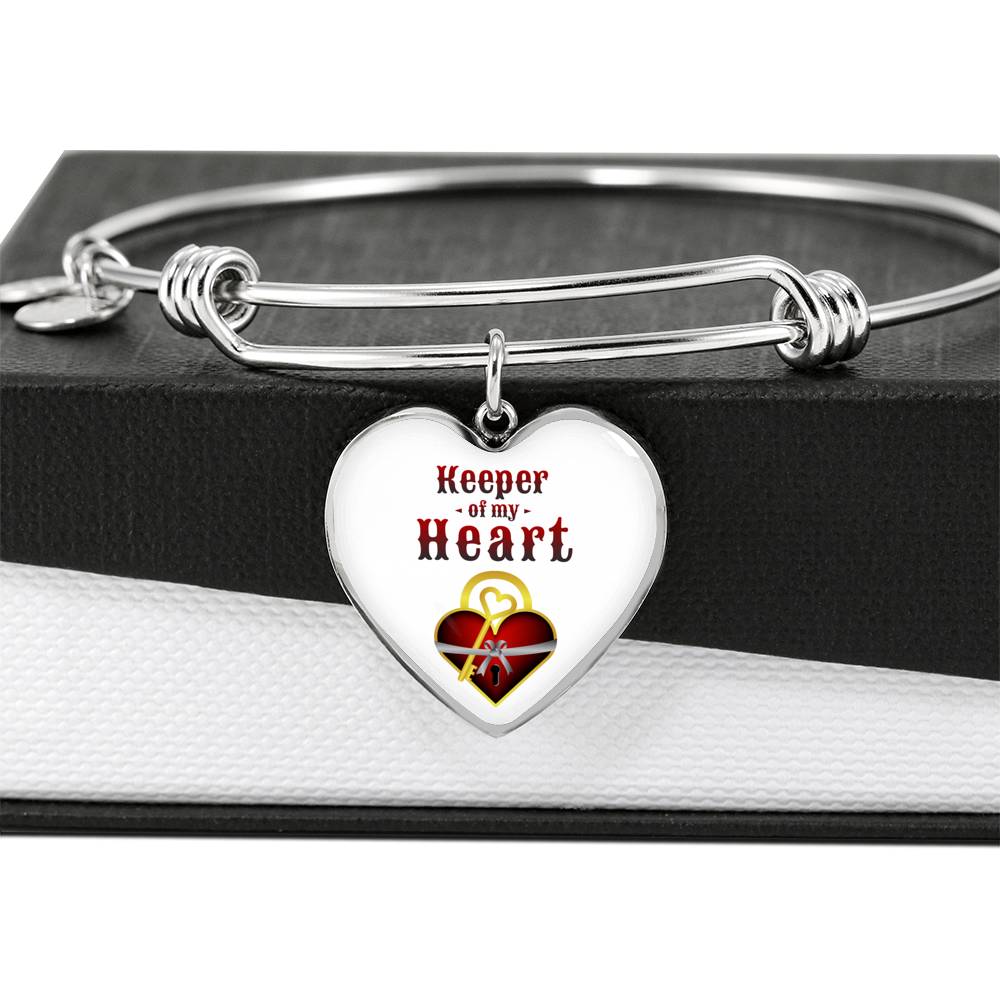 Keeper Of My Heart Heart Bangle Stainless Steel or 18k Gold 18-22"-Express Your Love Gifts