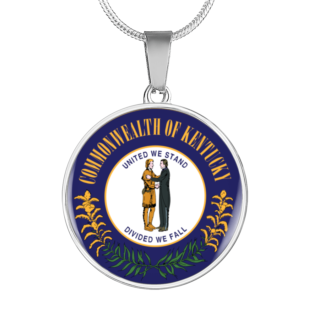 Kentucky State Seal Necklace Circle Pendant Stainless Steel or 18k Gold 18-22"-Express Your Love Gifts