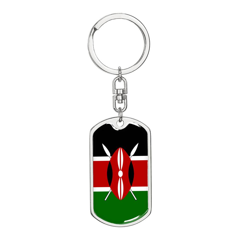 Kenya Flag Keychain Dog Tag Stainless Steel or 18k Gold-Express Your Love Gifts