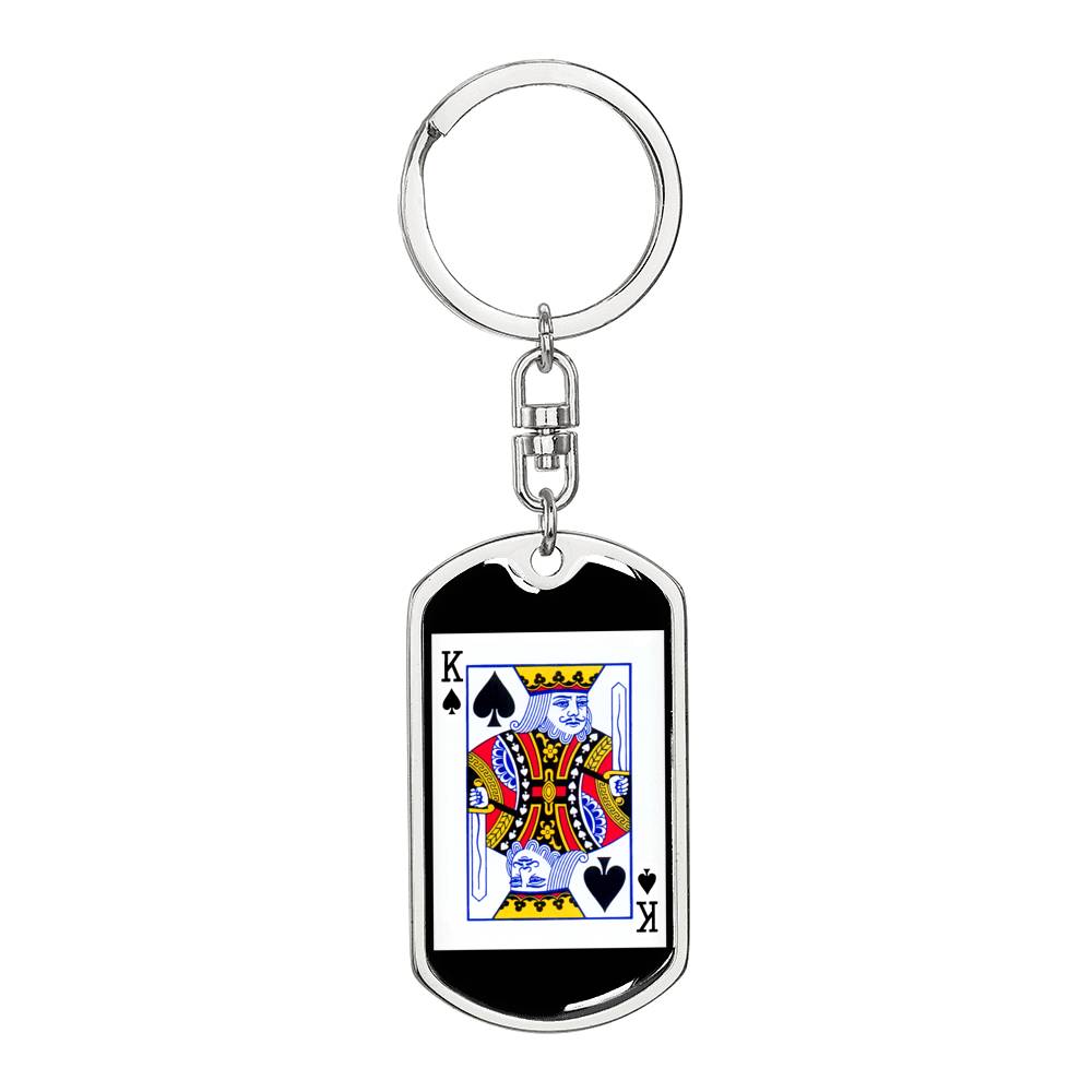 King Of Spades Card Keychain Dog Tag Stainless Steel or 18k Gold-Express Your Love Gifts