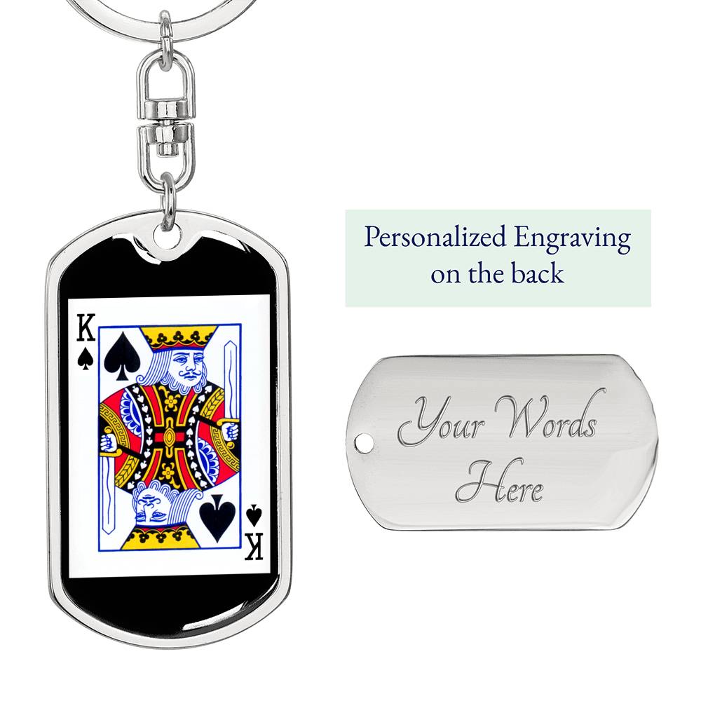 King Of Spades Card Keychain Dog Tag Stainless Steel or 18k Gold-Express Your Love Gifts