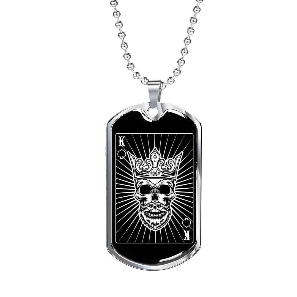 King Of Spades Skull Dog Tag Stainless Steel or 18k Gold 24" Chain-Express Your Love Gifts