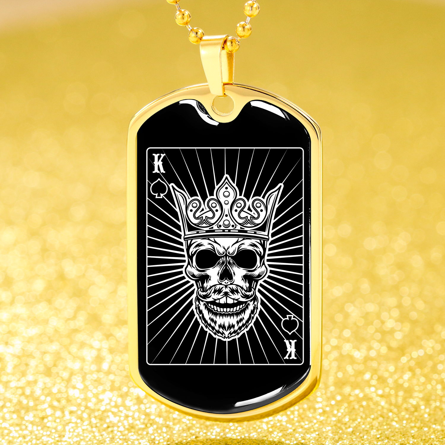 King Of Spades Skull Dog Tag Stainless Steel or 18k Gold 24" Chain-Express Your Love Gifts