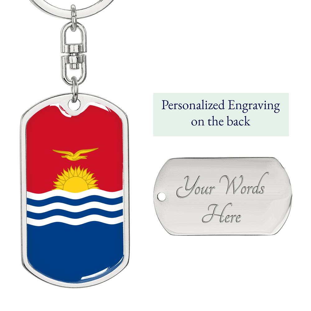 Kiribati Flag Keychain Dog Tag Stainless Steel or 18k Gold-Express Your Love Gifts