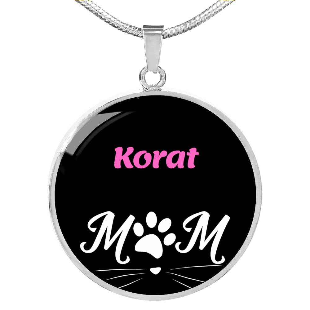 Korat Cat Mom Necklace Circle Pendant Stainless Steel or 18k Gold 18-22"-Express Your Love Gifts