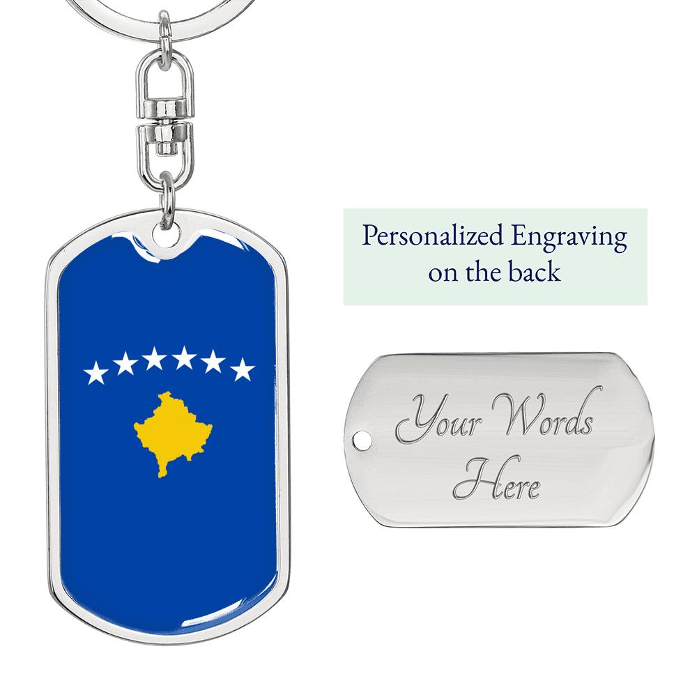 Kosovo Flag Keychain Dog Tag Stainless Steel or 18k Gold-Express Your Love Gifts