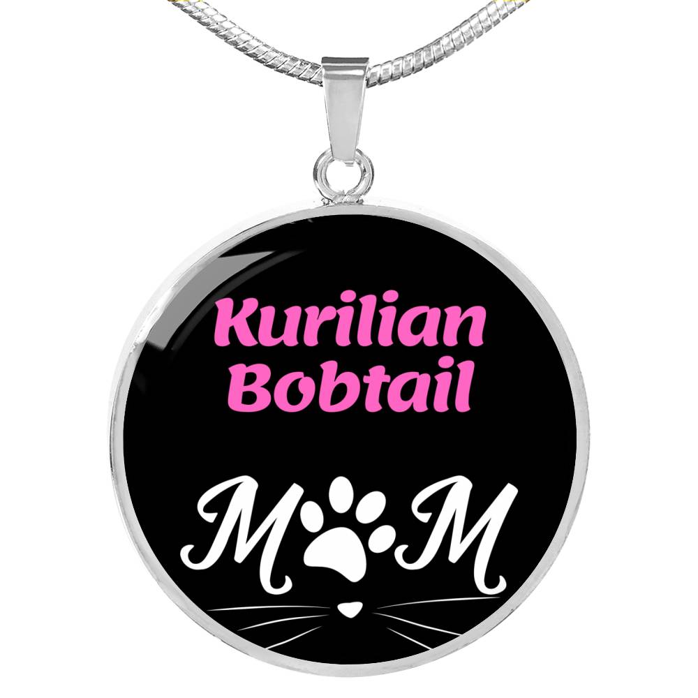 Kurilian Bobtail Cat Mom Necklace Circle Pendant Stainless Steel or 18k Gold 18-22"-Express Your Love Gifts