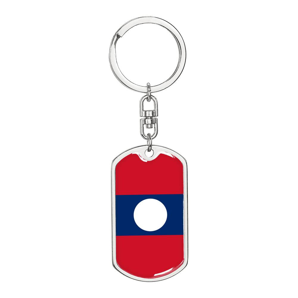 Laos Flag Keychain Dog Tag Stainless Steel or 18k Gold-Express Your Love Gifts
