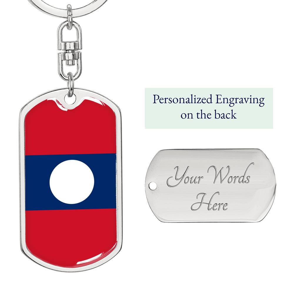 Laos Flag Keychain Dog Tag Stainless Steel or 18k Gold-Express Your Love Gifts