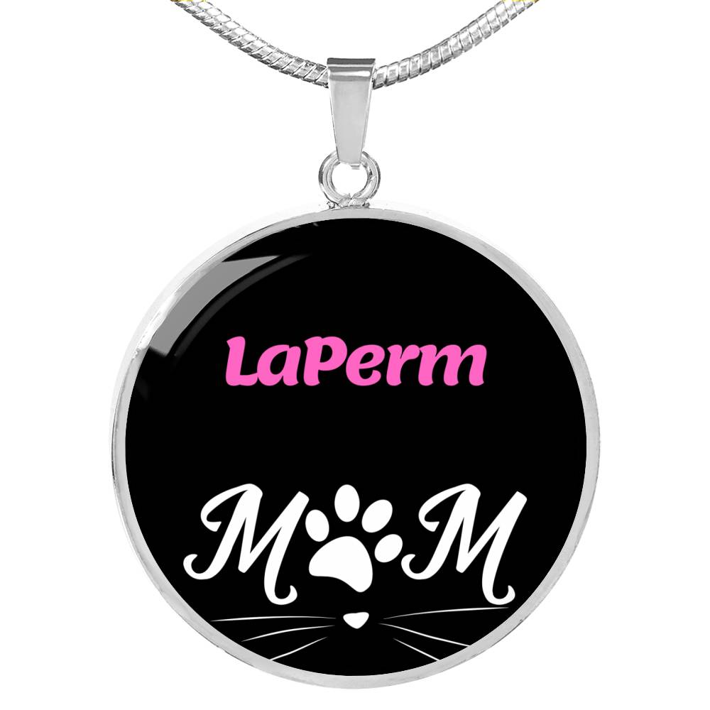 Laperm Cat Mom Necklace Circle Pendant Stainless Steel or 18k Gold 18-22"-Express Your Love Gifts