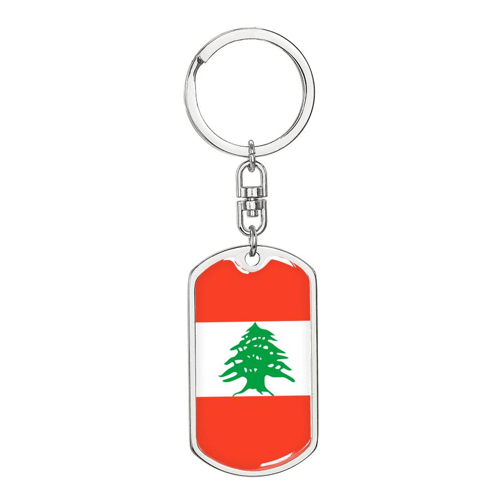 Lebanon Flag Keychain Dog Tag Stainless Steel or 18k Gold-Express Your Love Gifts