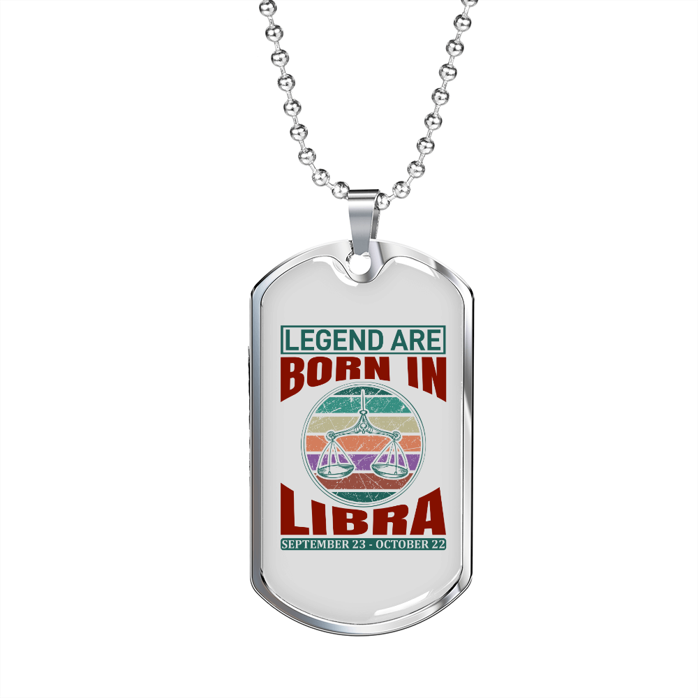Legend Are Born in Libra Zodiac Necklace Stainless Steel or 18k Gold Dog Tag 24" Chain-Express Your Love Gifts