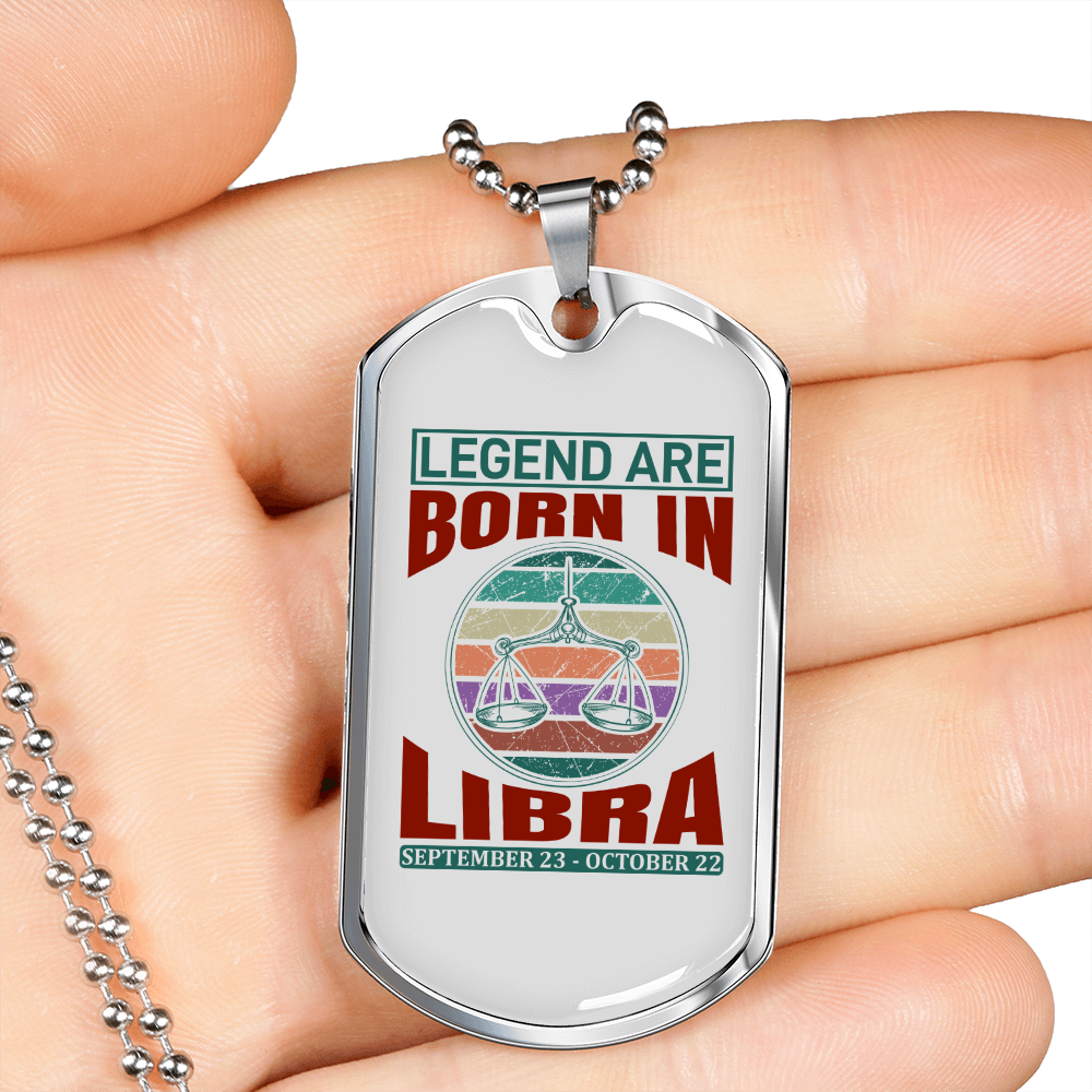 Legend Are Born in Libra Zodiac Necklace Stainless Steel or 18k Gold Dog Tag 24" Chain-Express Your Love Gifts