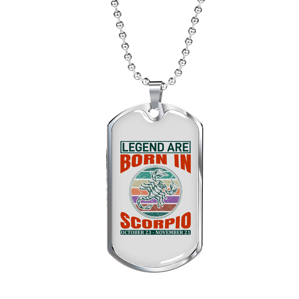 Legend Are Born in Scorpio Zodiac Necklace Stainless Steel or 18k Gold Dog Tag 24" Chain-Express Your Love Gifts