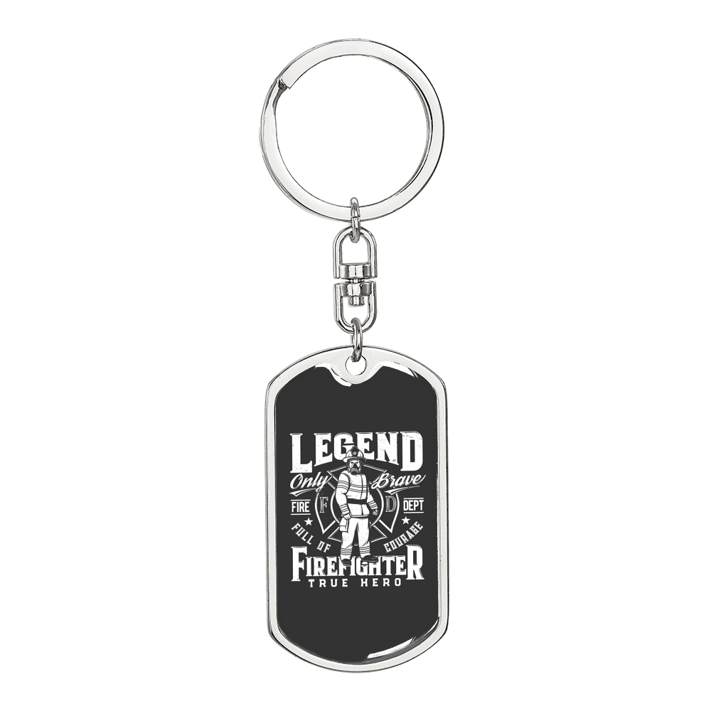 Legend Firefighter True Hero Keychain Stainless Steel or 18k Gold Dog Tag Keyring-Express Your Love Gifts
