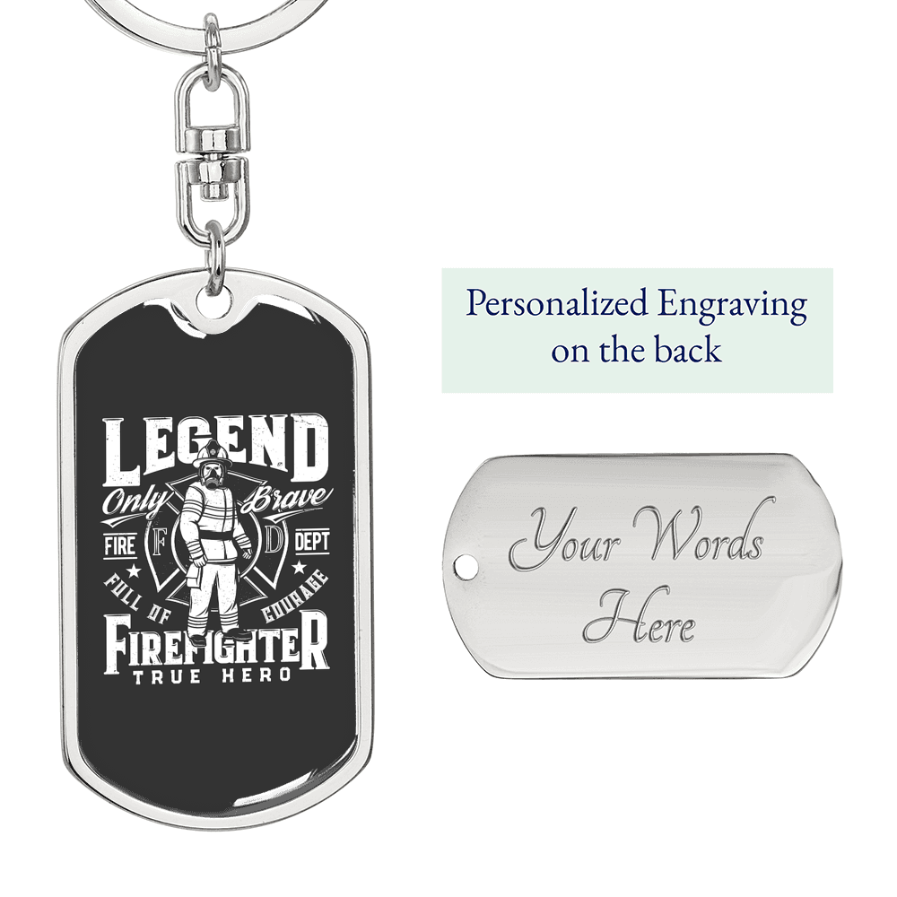 Legend Firefighter True Hero Keychain Stainless Steel or 18k Gold Dog Tag Keyring-Express Your Love Gifts