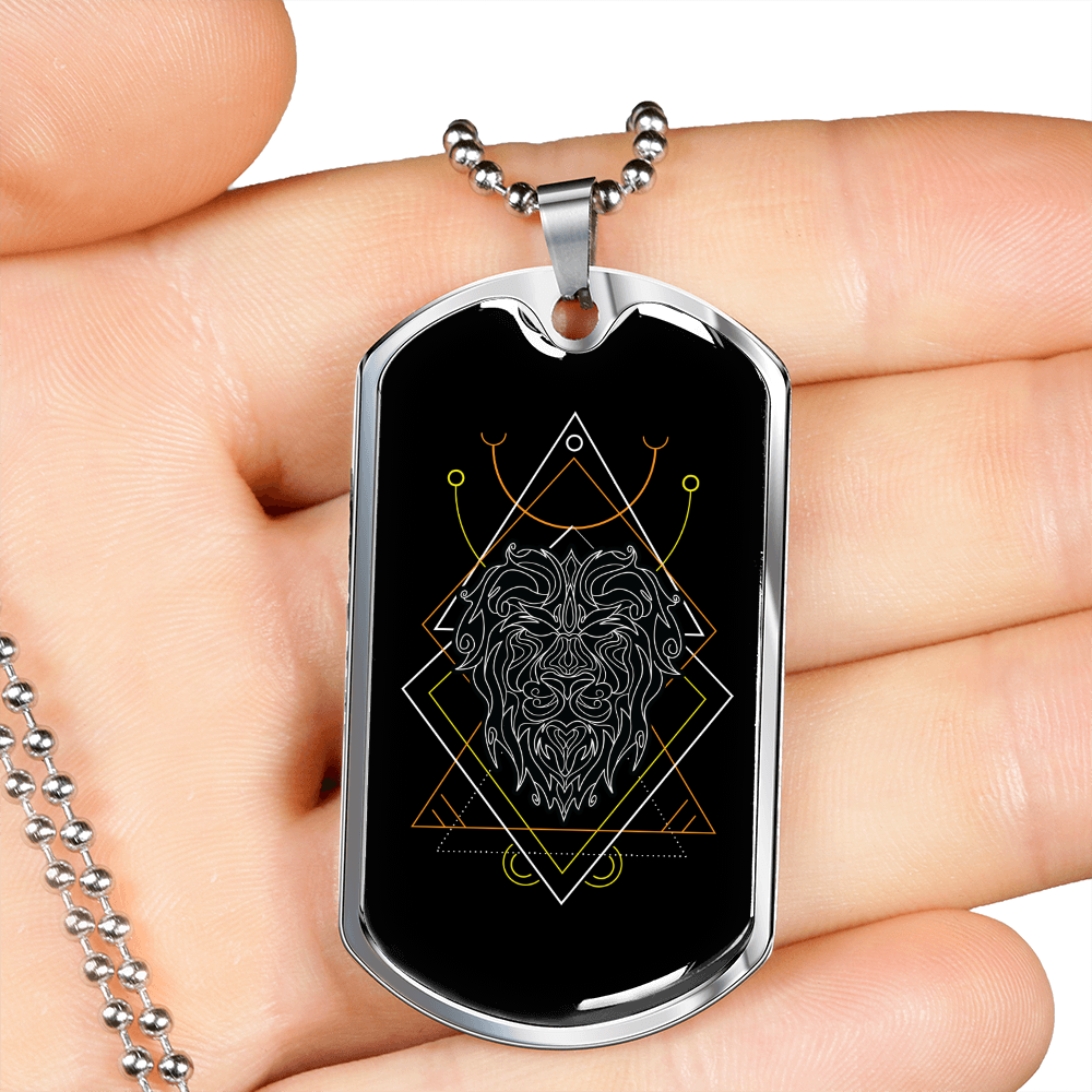 Leo Black Zodiac Necklace Stainless Steel or 18k Gold Dog Tag 24" Chain-Express Your Love Gifts