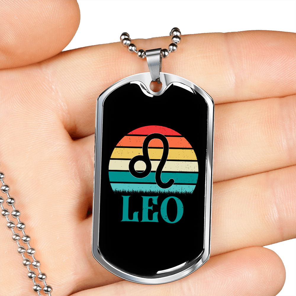 Leo Colors Zodiac Necklace Stainless Steel or 18k Gold Dog Tag 24" Chain-Express Your Love Gifts