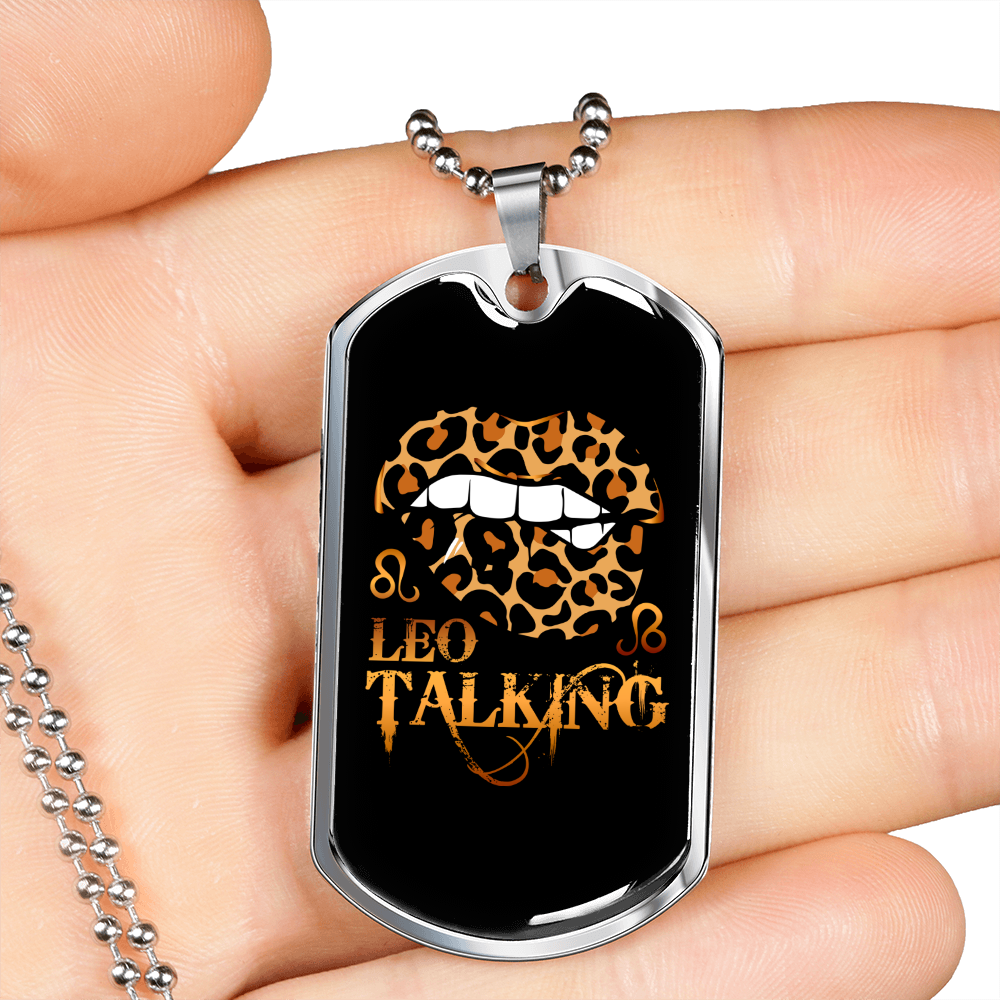 Leo Talking Zodiac Necklace Stainless Steel or 18k Gold Dog Tag 24" Chain-Express Your Love Gifts