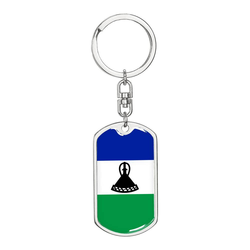 Lesotho Flag Keychain Dog Tag Stainless Steel or 18k Gold-Express Your Love Gifts