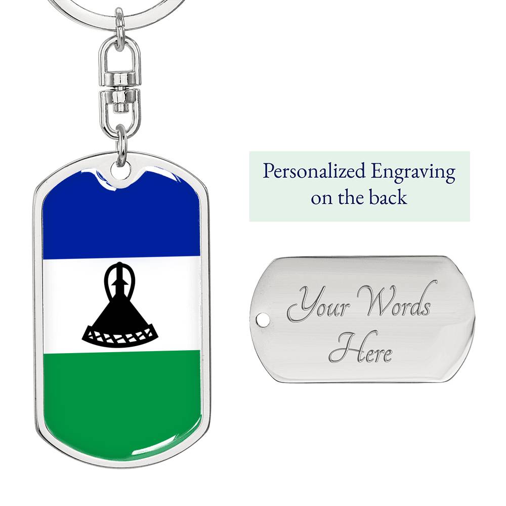 Lesotho Flag Keychain Dog Tag Stainless Steel or 18k Gold-Express Your Love Gifts