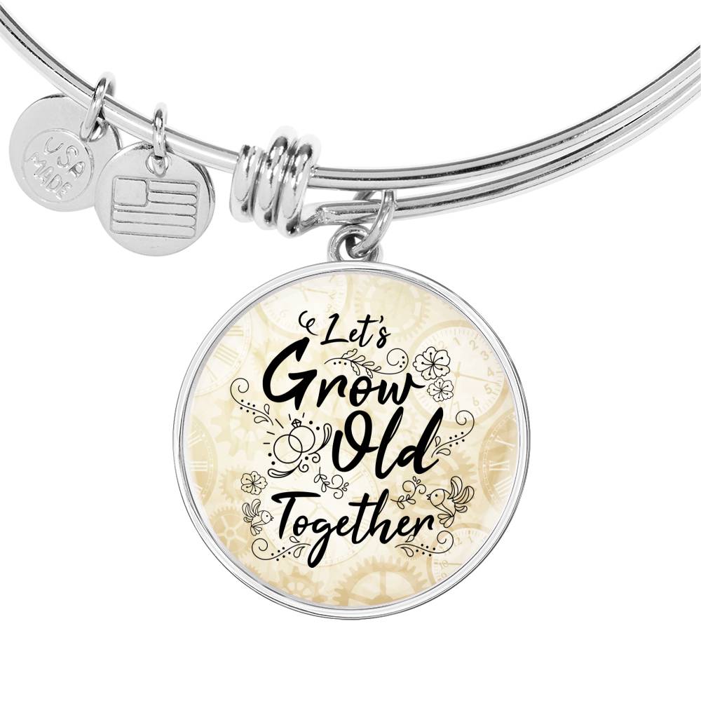 Let'S Grow Old Together Circle Pendant Bangle Stainless Steel or 18k Gold 18-22"-Express Your Love Gifts